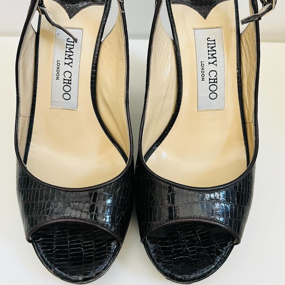 Jimmy Choo, Brown Patent Wedge, Size 5